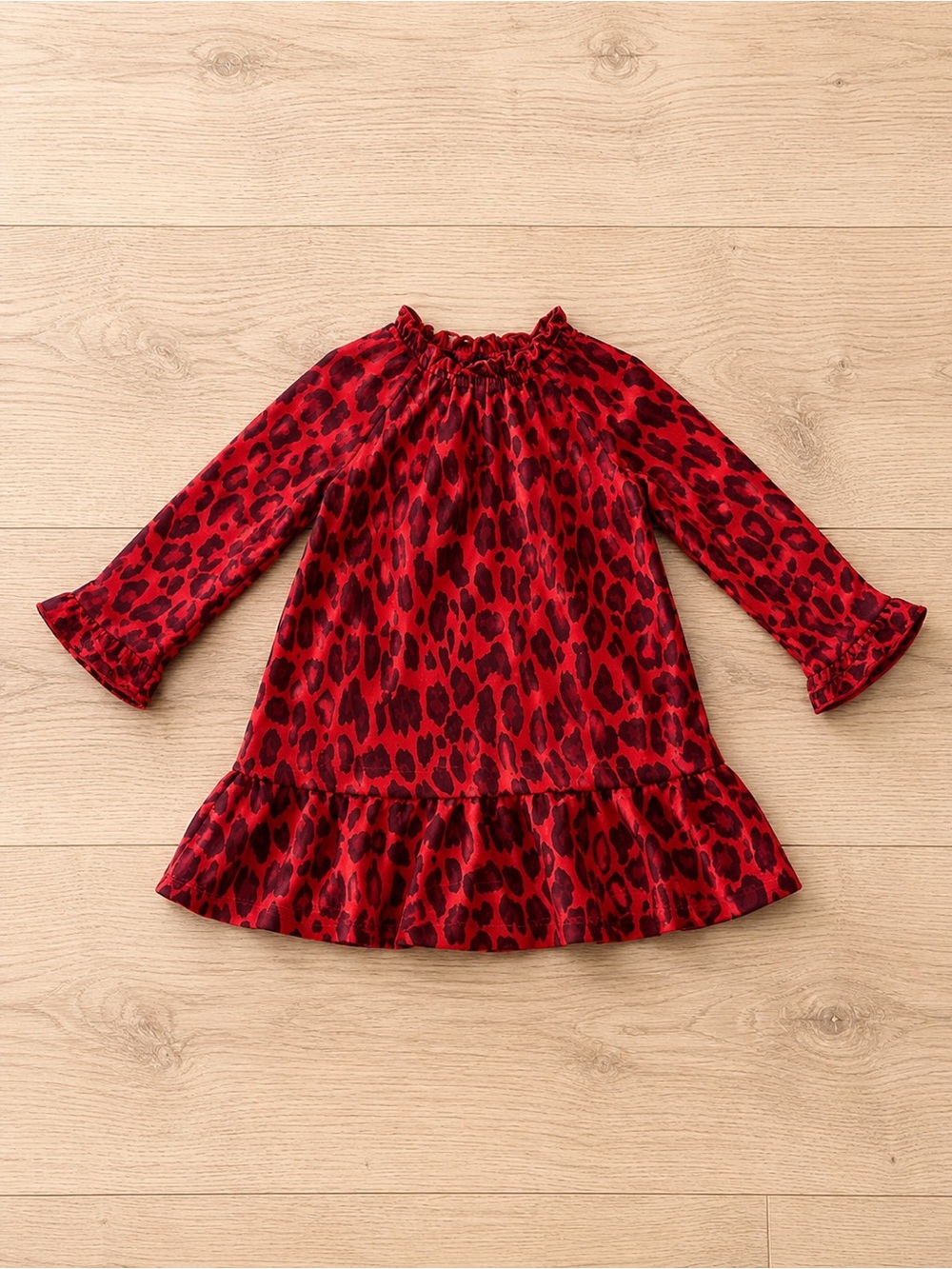 Kate Spade Baby Girl Red Leopard Dress Ruffle Hem Long Sleeve 12-18M